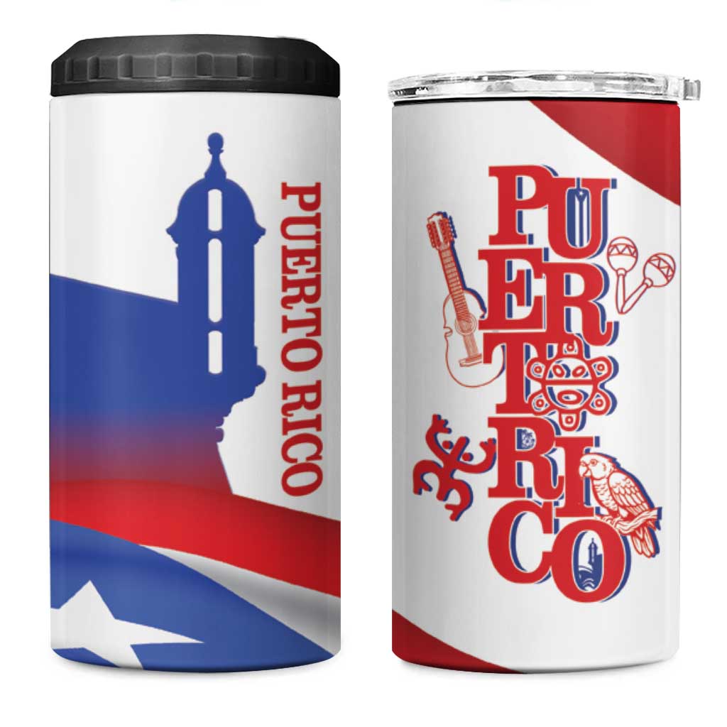 Puerto Rico 4 in 1 Can Cooler Tumbler Puerto Rican Proud El Morro Flag Wave Style