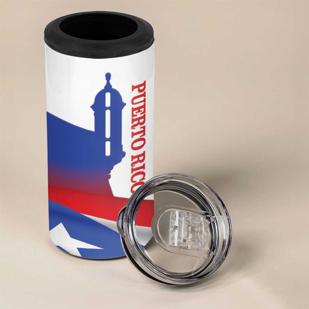 Puerto Rico 4 in 1 Can Cooler Tumbler Puerto Rican Proud El Morro Flag Wave Style