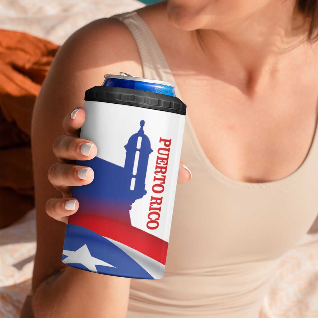 Puerto Rico 4 in 1 Can Cooler Tumbler Puerto Rican Proud El Morro Flag Wave Style