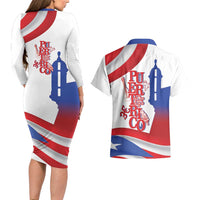 Puerto Rico Couples Matching Long Sleeve Bodycon Dress and Hawaiian Shirt Puerto Rican Proud El Morro Flag Wave Style