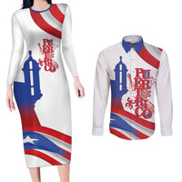 Puerto Rico Couples Matching Long Sleeve Bodycon Dress and Long Sleeve Button Shirt Puerto Rican Proud El Morro Flag Wave Style