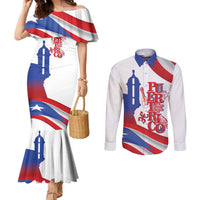 Puerto Rico Couples Matching Mermaid Dress and Long Sleeve Button Shirt Puerto Rican Proud El Morro Flag Wave Style