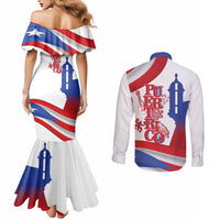 Puerto Rico Couples Matching Mermaid Dress and Long Sleeve Button Shirt Puerto Rican Proud El Morro Flag Wave Style