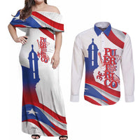 Puerto Rico Couples Matching Off Shoulder Maxi Dress and Long Sleeve Button Shirt Puerto Rican Proud El Morro Flag Wave Style