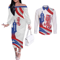 Puerto Rico Couples Matching Off The Shoulder Long Sleeve Dress and Long Sleeve Button Shirt Puerto Rican Proud El Morro Flag Wave Style