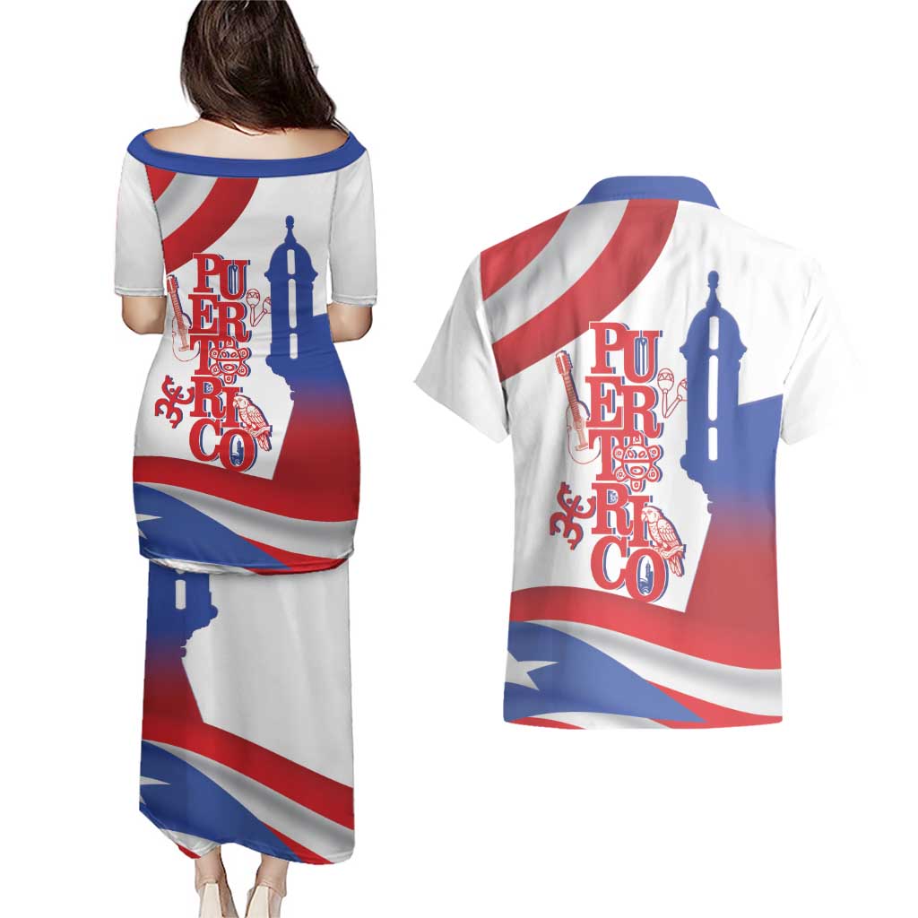Puerto Rico Couples Matching Puletasi and Hawaiian Shirt Puerto Rican Proud El Morro Flag Wave Style