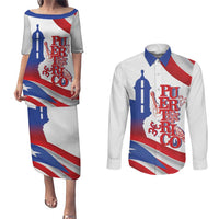 Puerto Rico Couples Matching Puletasi and Long Sleeve Button Shirt Puerto Rican Proud El Morro Flag Wave Style