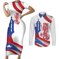 Puerto Rico Couples Matching Short Sleeve Bodycon Dress and Long Sleeve Button Shirt Puerto Rican Proud El Morro Flag Wave Style