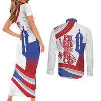 Puerto Rico Couples Matching Short Sleeve Bodycon Dress and Long Sleeve Button Shirt Puerto Rican Proud El Morro Flag Wave Style