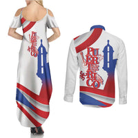 Puerto Rico Couples Matching Summer Maxi Dress and Long Sleeve Button Shirt Puerto Rican Proud El Morro Flag Wave Style