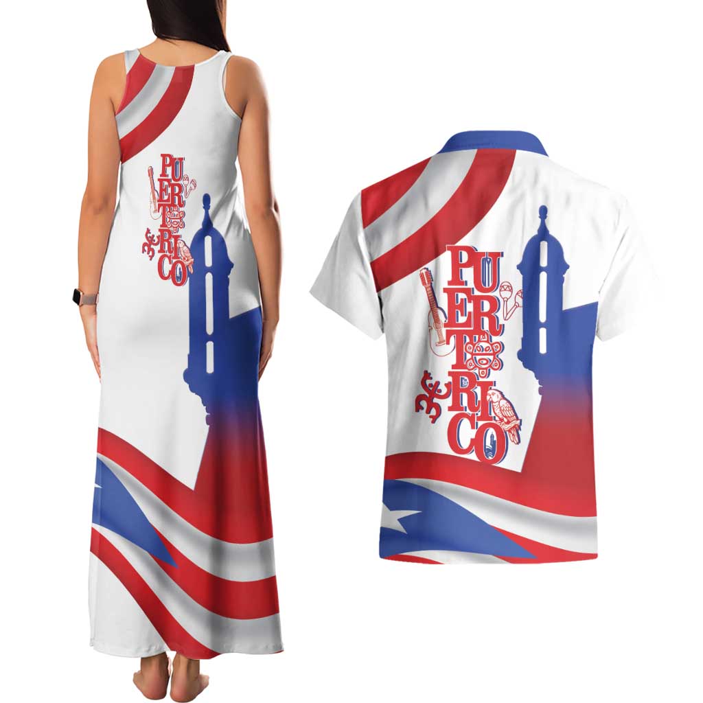 Puerto Rico Couples Matching Tank Maxi Dress and Hawaiian Shirt Puerto Rican Proud El Morro Flag Wave Style