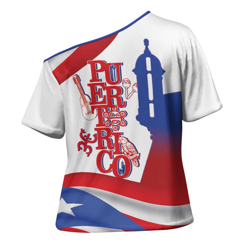 Puerto Rico Cross Shoulder Shirt Puerto Rican Proud El Morro Flag Wave Style