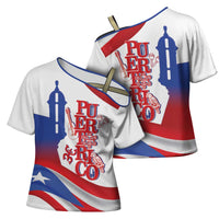 Puerto Rico Cross Shoulder Shirt Puerto Rican Proud El Morro Flag Wave Style