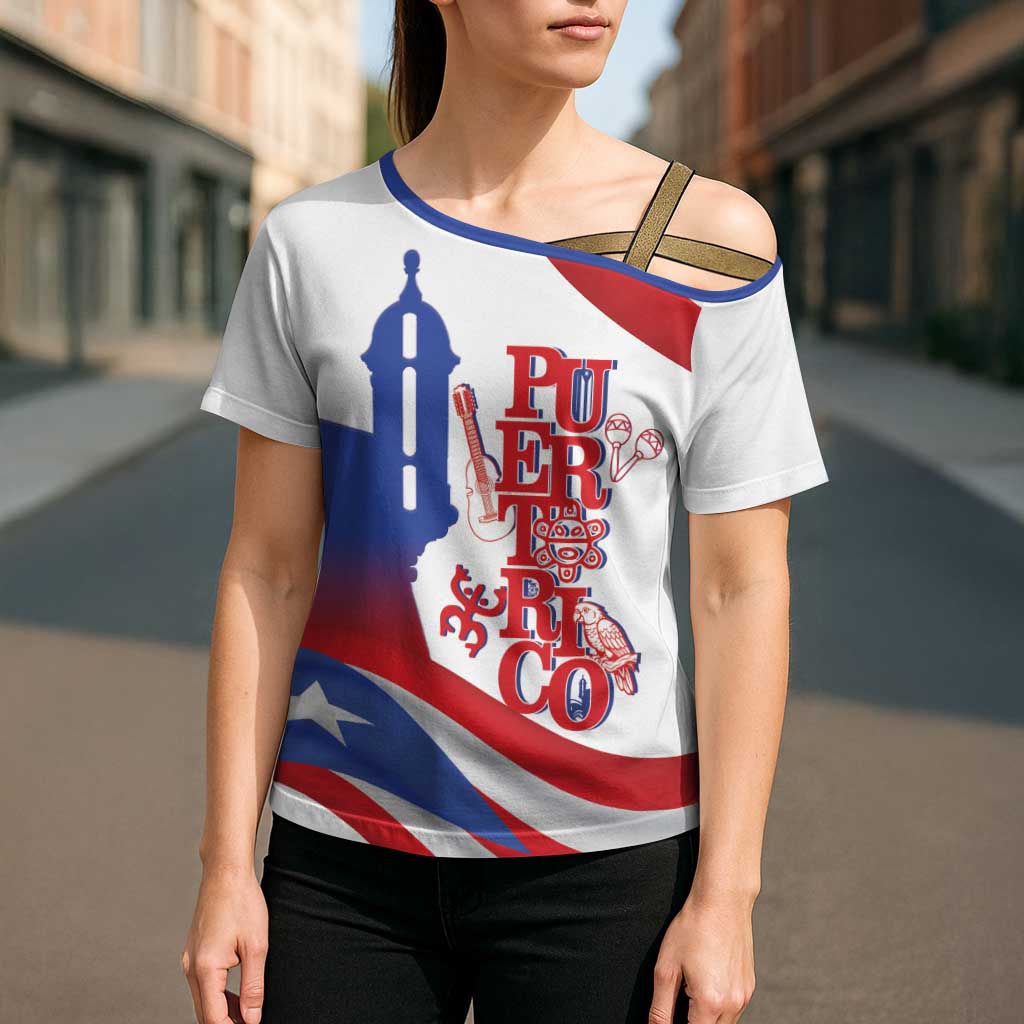 Puerto Rico Cross Shoulder Shirt Puerto Rican Proud El Morro Flag Wave Style