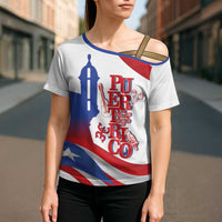 Puerto Rico Cross Shoulder Shirt Puerto Rican Proud El Morro Flag Wave Style