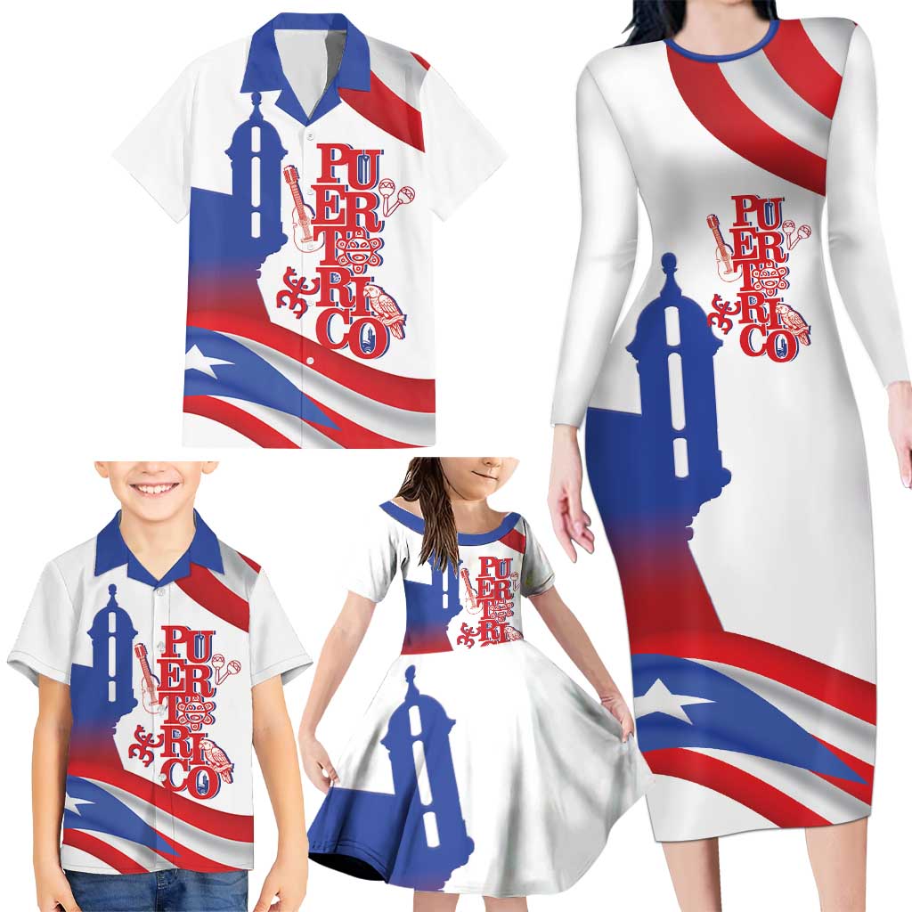 Puerto Rico Family Matching Long Sleeve Bodycon Dress and Hawaiian Shirt Puerto Rican Proud El Morro Flag Wave Style