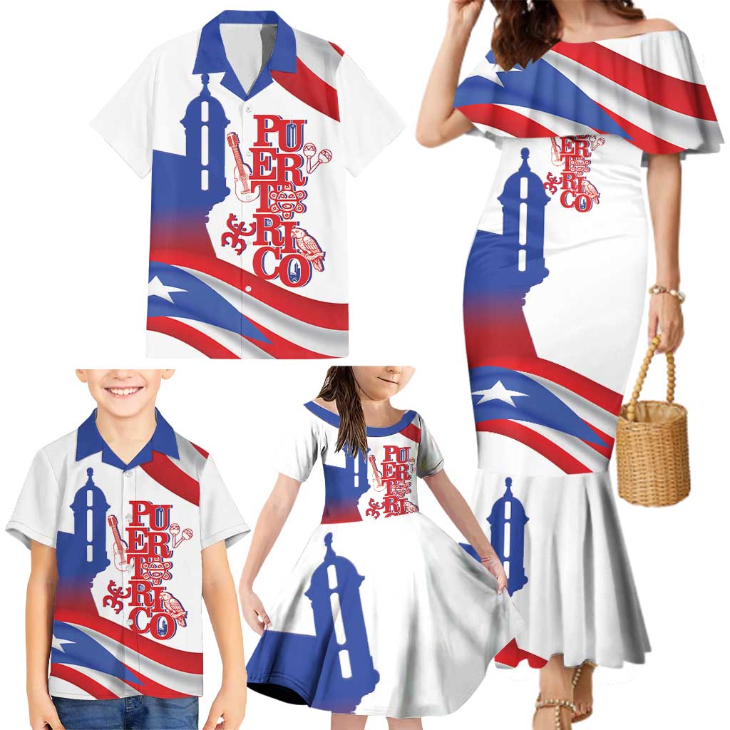 Puerto Rico Family Matching Mermaid Dress and Hawaiian Shirt Puerto Rican Proud El Morro Flag Wave Style