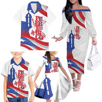 Puerto Rico Family Matching Off The Shoulder Long Sleeve Dress and Hawaiian Shirt Puerto Rican Proud El Morro Flag Wave Style