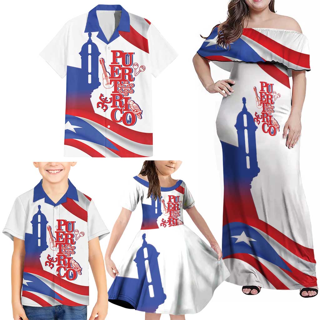 Puerto Rico Family Matching Off Shoulder Maxi Dress and Hawaiian Shirt Puerto Rican Proud El Morro Flag Wave Style