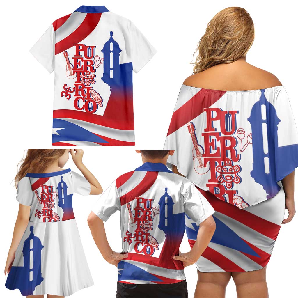 Puerto Rico Family Matching Off Shoulder Short Dress and Hawaiian Shirt Puerto Rican Proud El Morro Flag Wave Style