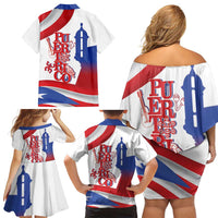 Puerto Rico Family Matching Off Shoulder Short Dress and Hawaiian Shirt Puerto Rican Proud El Morro Flag Wave Style