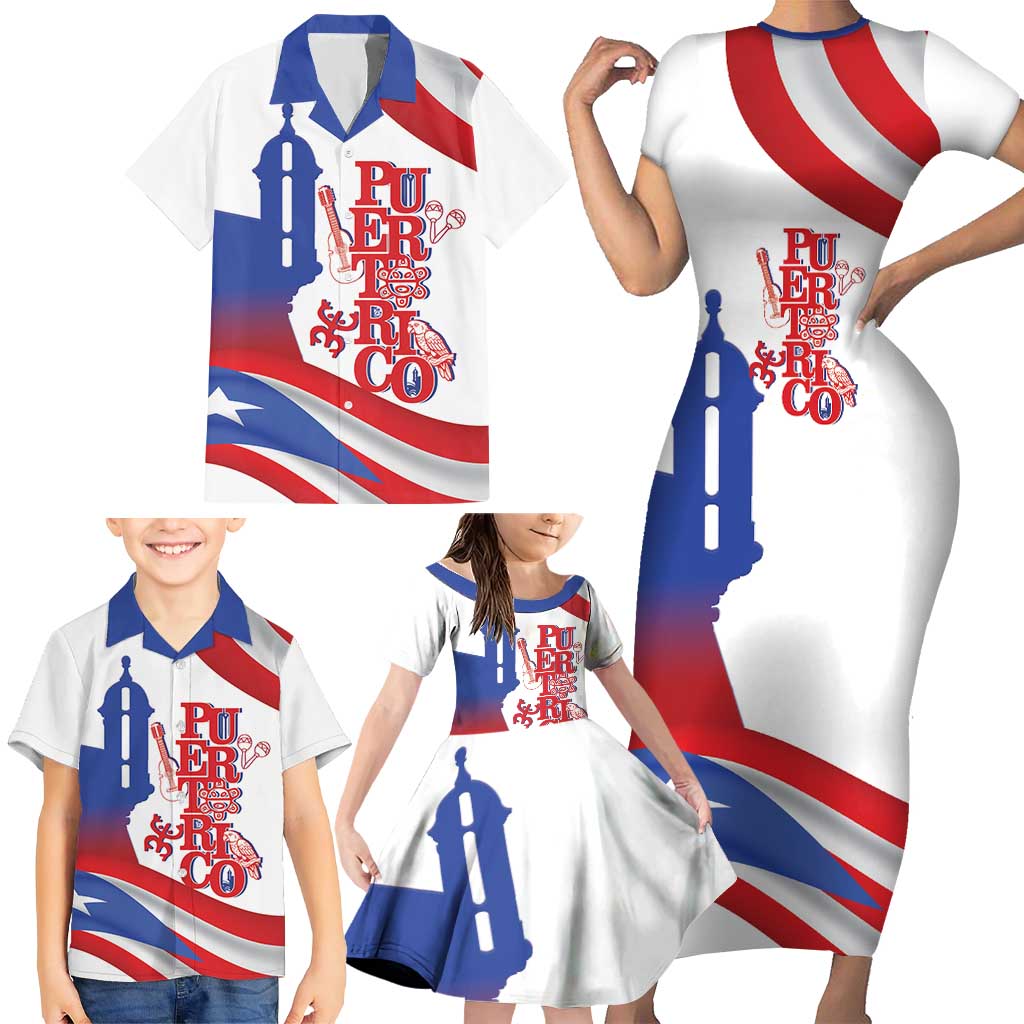 Puerto Rico Family Matching Short Sleeve Bodycon Dress and Hawaiian Shirt Puerto Rican Proud El Morro Flag Wave Style