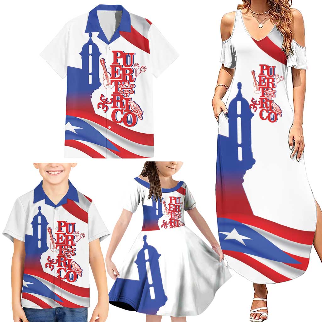 Puerto Rico Family Matching Summer Maxi Dress and Hawaiian Shirt Puerto Rican Proud El Morro Flag Wave Style