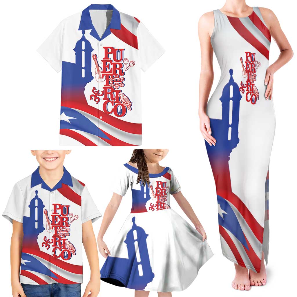 Puerto Rico Family Matching Tank Maxi Dress and Hawaiian Shirt Puerto Rican Proud El Morro Flag Wave Style