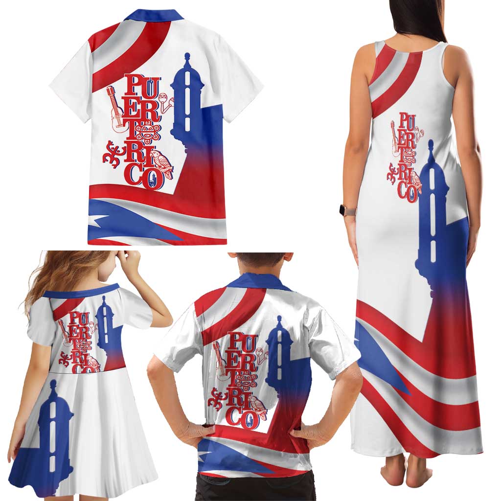 Puerto Rico Family Matching Tank Maxi Dress and Hawaiian Shirt Puerto Rican Proud El Morro Flag Wave Style