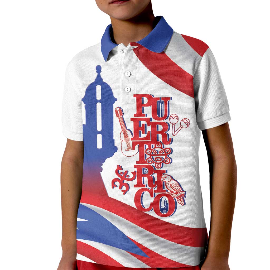 Puerto Rico Kid Polo Shirt Puerto Rican Proud El Morro Flag Wave Style