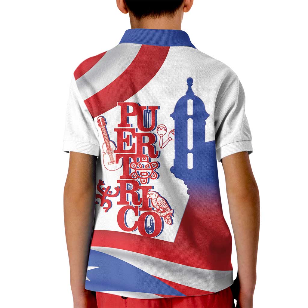 Puerto Rico Kid Polo Shirt Puerto Rican Proud El Morro Flag Wave Style