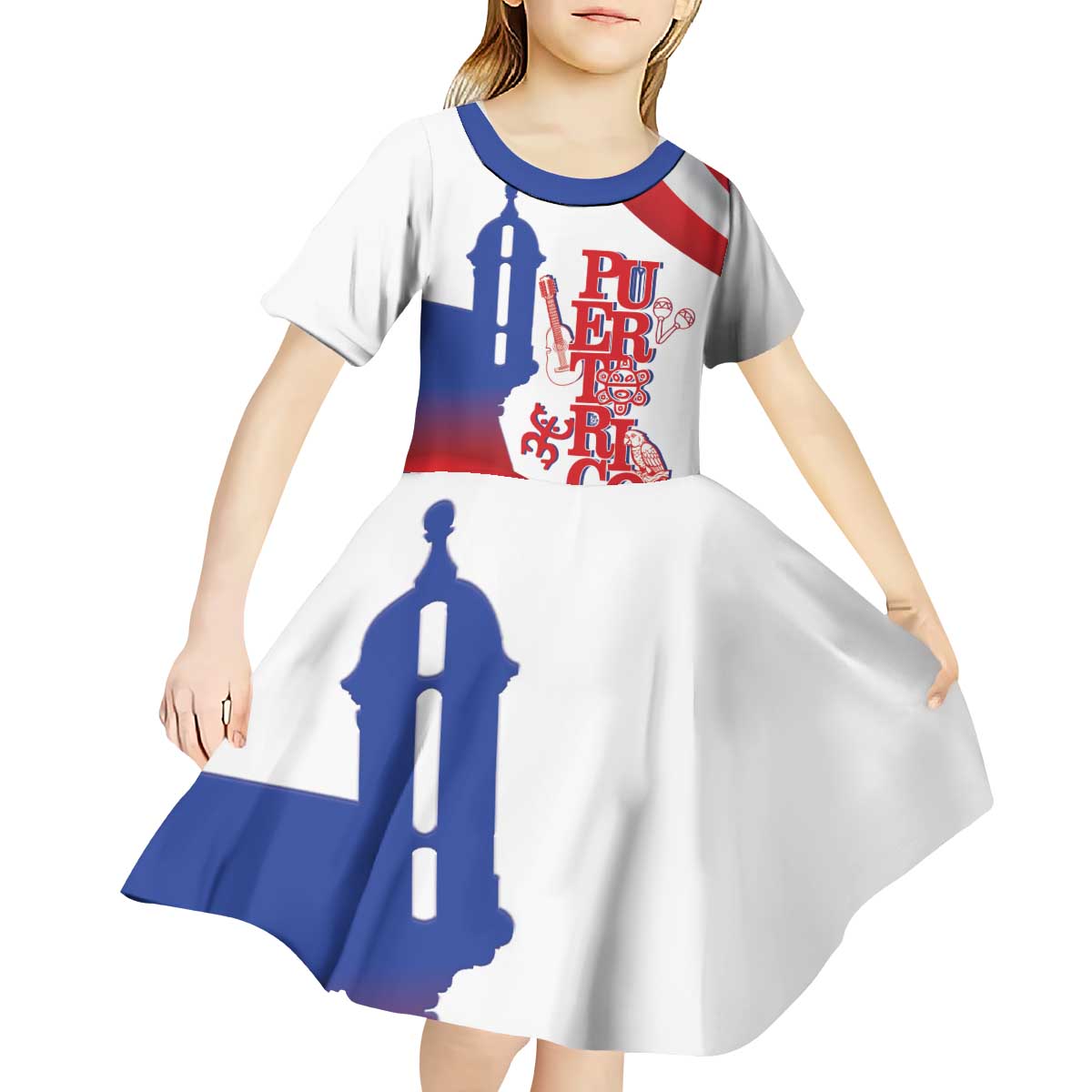 Puerto Rico Kid Short Sleeve Dress Puerto Rican Proud El Morro Flag Wave Style