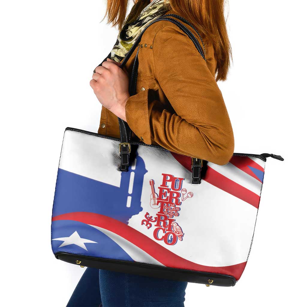 Puerto Rico Leather Tote Bag Puerto Rican Proud El Morro Flag Wave Style