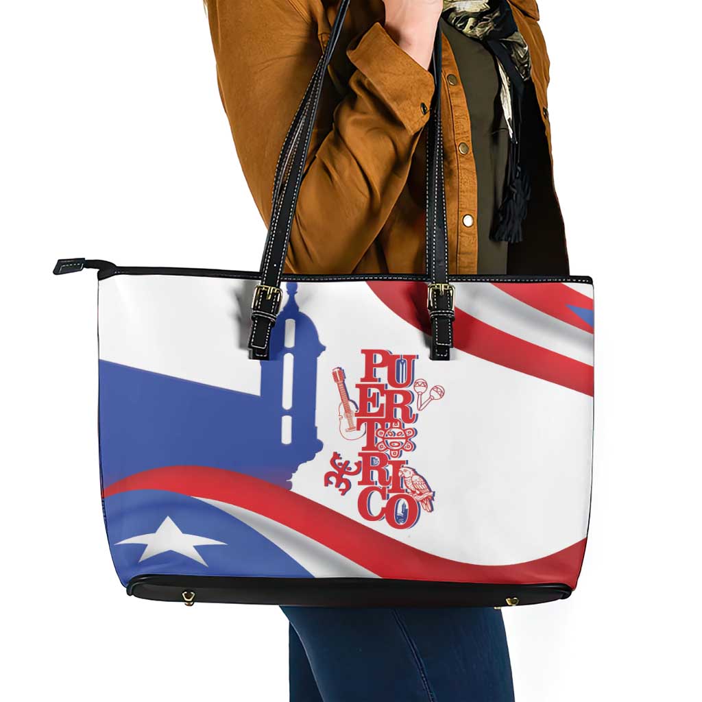 Puerto Rico Leather Tote Bag Puerto Rican Proud El Morro Flag Wave Style