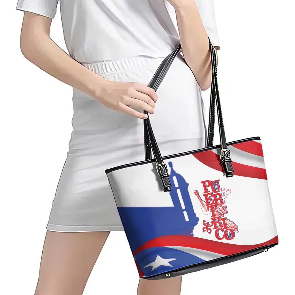 Puerto Rico Leather Tote Bag Puerto Rican Proud El Morro Flag Wave Style