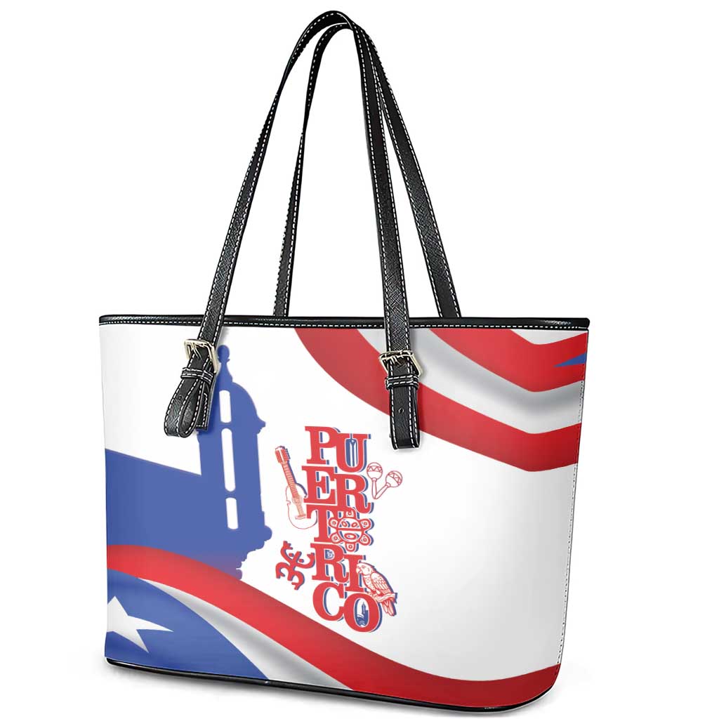 Puerto Rico Leather Tote Bag Puerto Rican Proud El Morro Flag Wave Style