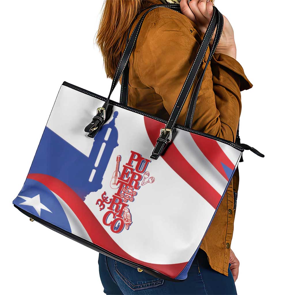 Puerto Rico Leather Tote Bag Puerto Rican Proud El Morro Flag Wave Style