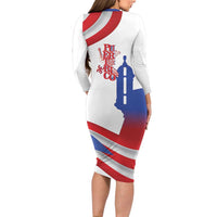 Puerto Rico Long Sleeve Bodycon Dress Puerto Rican Proud El Morro Flag Wave Style
