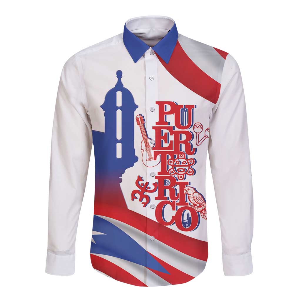 Puerto Rico Long Sleeve Button Shirt Puerto Rican Proud El Morro Flag Wave Style