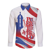 Puerto Rico Long Sleeve Button Shirt Puerto Rican Proud El Morro Flag Wave Style