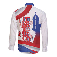 Puerto Rico Long Sleeve Button Shirt Puerto Rican Proud El Morro Flag Wave Style
