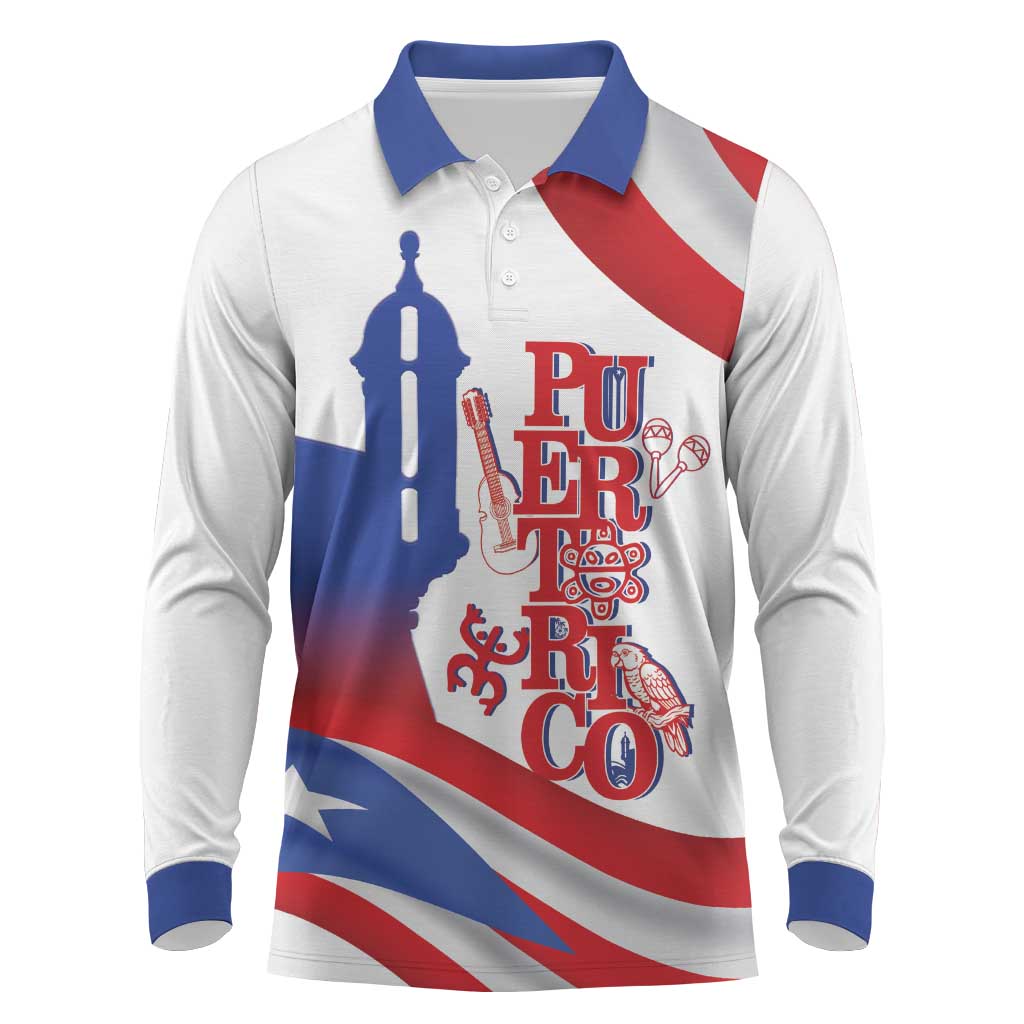 Puerto Rico Long Sleeve Polo Shirt Puerto Rican Proud El Morro Flag Wave Style