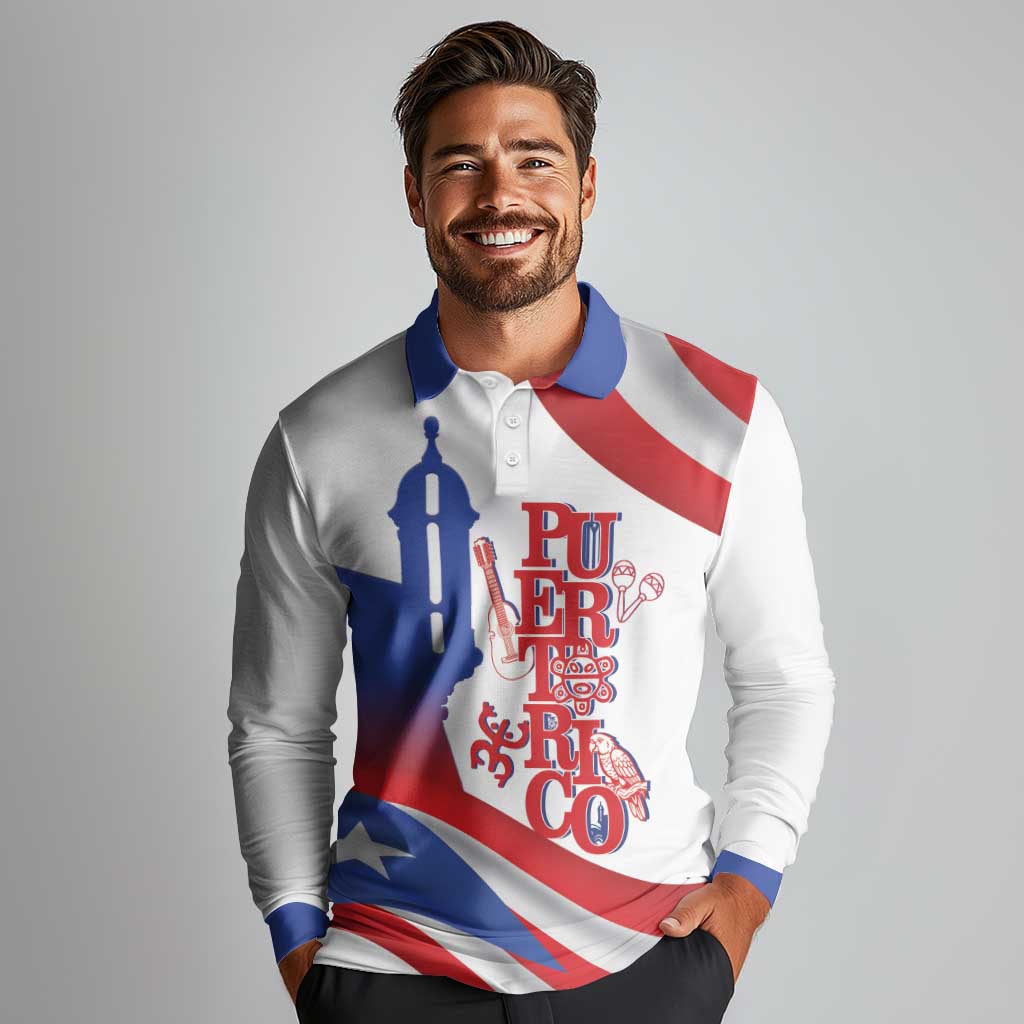Puerto Rico Long Sleeve Polo Shirt Puerto Rican Proud El Morro Flag Wave Style