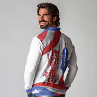 Puerto Rico Long Sleeve Polo Shirt Puerto Rican Proud El Morro Flag Wave Style