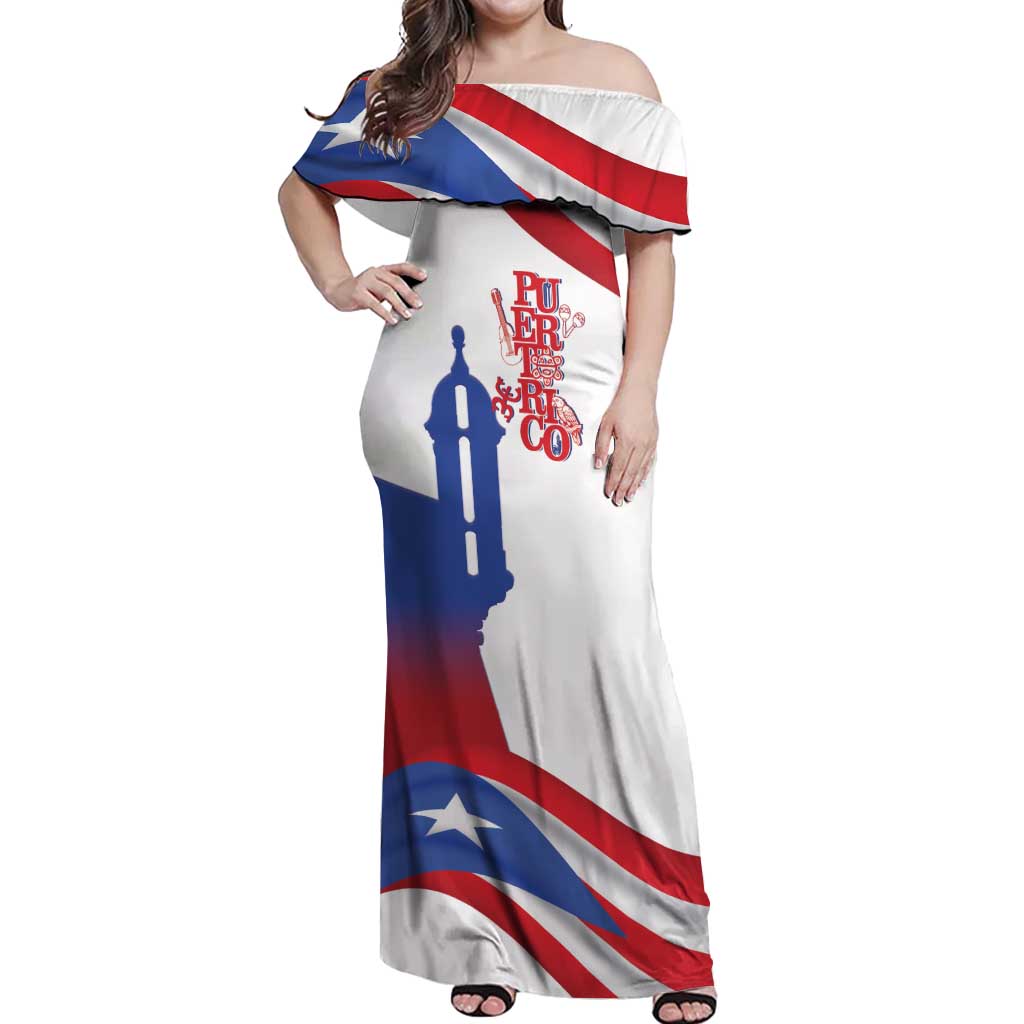 Puerto Rico Off Shoulder Maxi Dress Puerto Rican Proud El Morro Flag Wave Style