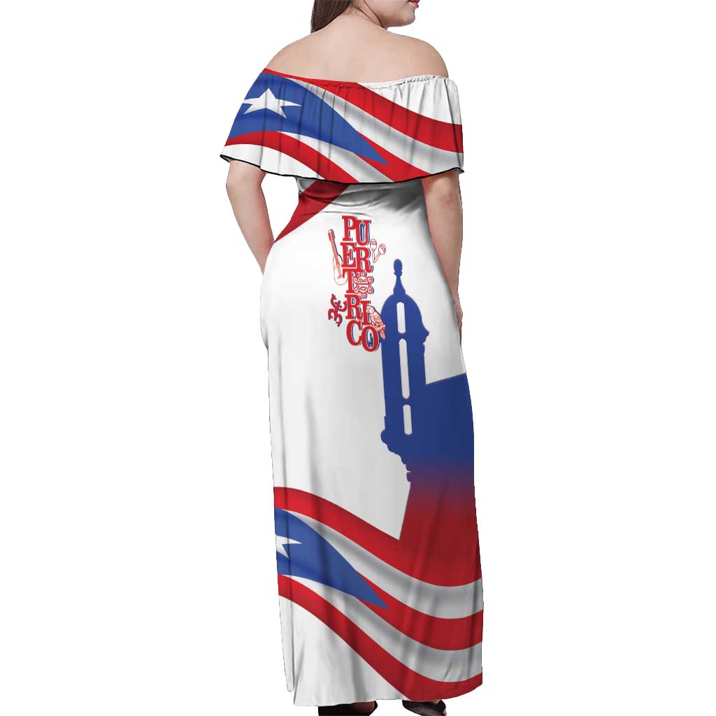 Puerto Rico Off Shoulder Maxi Dress Puerto Rican Proud El Morro Flag Wave Style