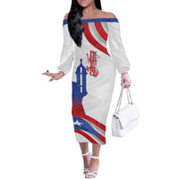 Puerto Rico Off The Shoulder Long Sleeve Dress Puerto Rican Proud El Morro Flag Wave Style
