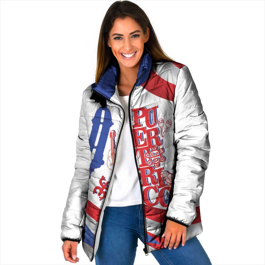 Puerto Rico Padded Jacket Puerto Rican Proud El Morro Flag Wave Style