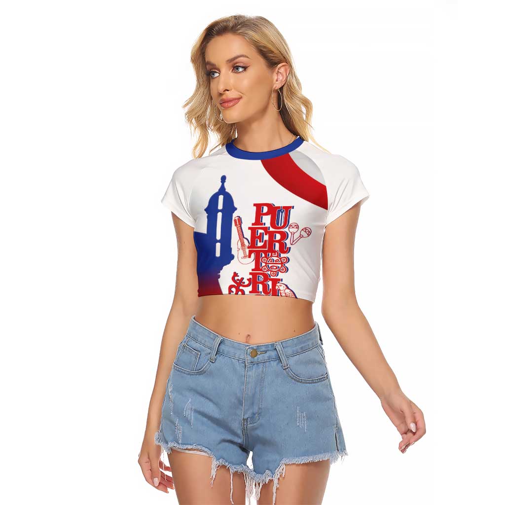 Puerto Rico Raglan Cropped T Shirt Puerto Rican Proud El Morro Flag Wave Style