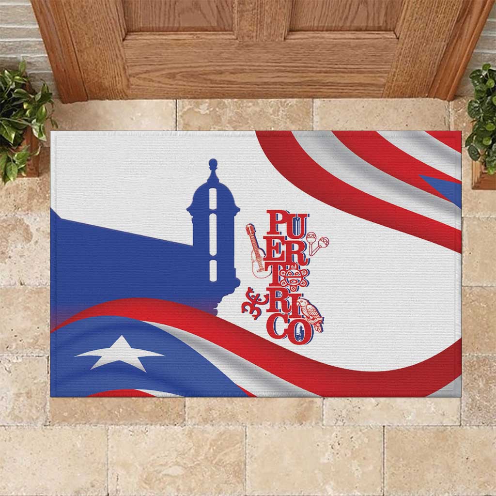 Puerto Rico Rubber Doormat Puerto Rican Proud El Morro Flag Wave Style